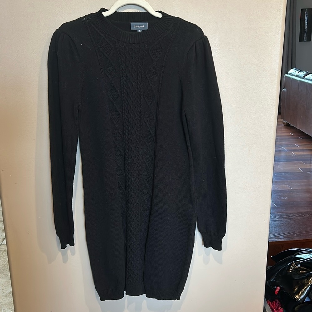 Modcloth black cable knit sweater dress Large